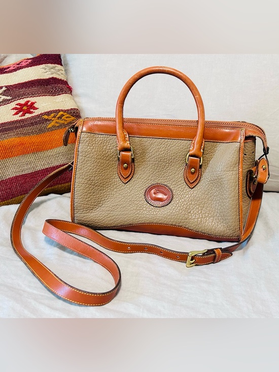 Dooney & Bourke Handbags - Vintage 90s Dooney & Bourke Pebbled Leather Satchel in Grey and Tan